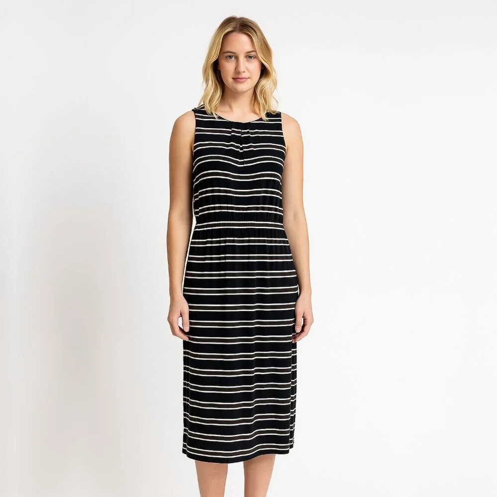 2/$30 White House Black Market Striped Blouson Sleeveless Midi Dress 6 #1545
